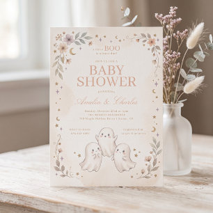 Florale Little Boo Is Almost Due Baby Shower Kaart