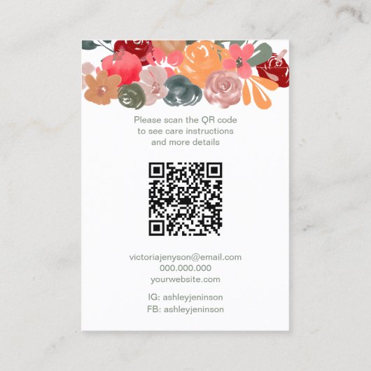 florale logo juwelen oorring ketting Qr code boho Visitekaartje (Achterkant)