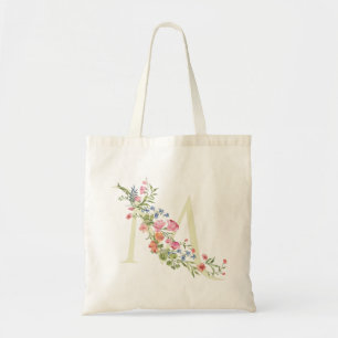 florale M monogram huwelijksfeest lente bruidsfees Tote Bag