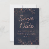 Florale marinegrens Rustige marineblauw en Roos go Save The Date (Voorkant)
