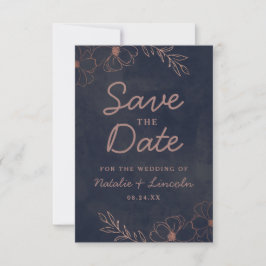 Florale marinegrens Rustige marineblauw en Roos go Save The Date