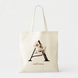 Florale Moderne Gepersonaliseerde Monogram Letter  Tote Bag