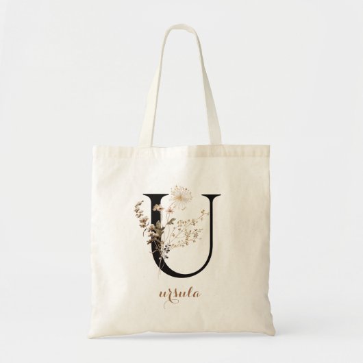 Florale Moderne Gepersonaliseerde Monogram Letter  Tote Bag (Voorkant)