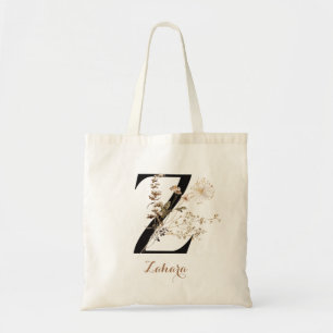 Florale Moderne Gepersonaliseerde Monogram Letter  Tote Bag