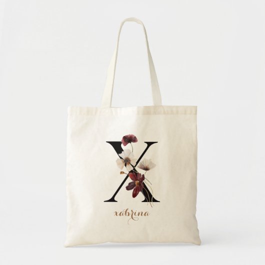 Florale Moderne Gepersonaliseerde Monogram Letter  Tote Bag (Voorkant)