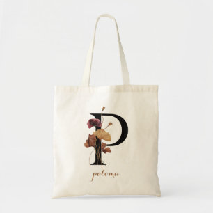 Florale Moderne Gepersonaliseerde Monogram Letter  Tote Bag