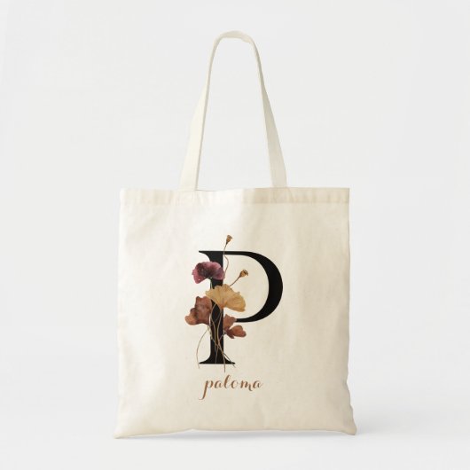 Florale Moderne Gepersonaliseerde Monogram Letter Tote Bag (Voorkant)