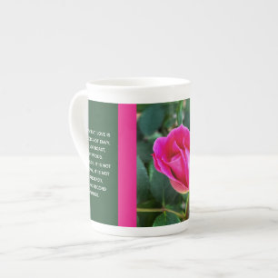Florale Mok, roze Rose Corinthian Verse on Love Porselein Kop