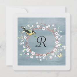 florale mond met monogram en vogel kaart
