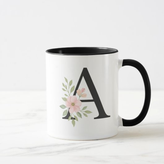 Florale Monogram A Mok – Elegante Letter A met Zac (Rechts)