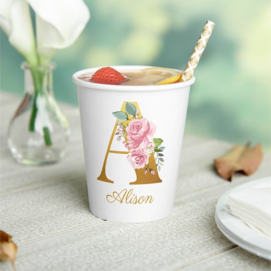 Florale Monogram Aangepaste Naam Initiaal Botanisc Papieren Bekers (Insitu)