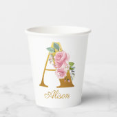 Florale Monogram Aangepaste Naam Initiaal Botanisc Papieren Bekers (Voorkant)