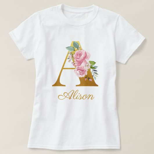 Florale Monogram Aangepaste Naam Initiaal Botanisc T-shirt (Design voorkant)