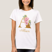 Florale Monogram Aangepaste Naam Initiaal Botanisc T-shirt (Voorkant)