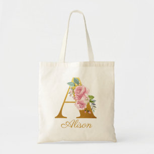 Florale Monogram Aangepaste Naam Initiaal Botanisc Tote Bag