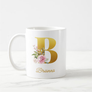 Florale monogram botanische naam eerste letter bru koffiemok