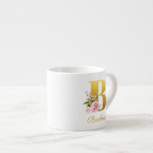 Florale Monogram Botanische Naam Initiaal B Op Maa Espresso Kop (Voorkant rechts)