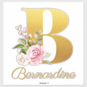 Florale monogram eerste letter B aangepaste naam Sticker (Vel)