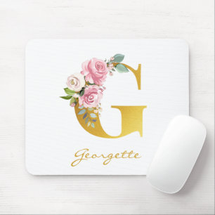 Florale monogram faux gouden naam initiaal persona muismat