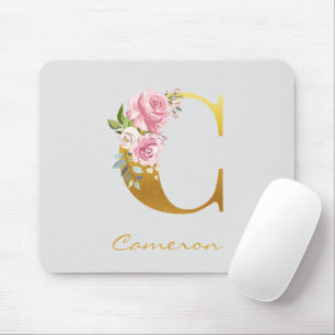 Florale Monogram Faux Gouden Naam Initiaal Persona Muismat