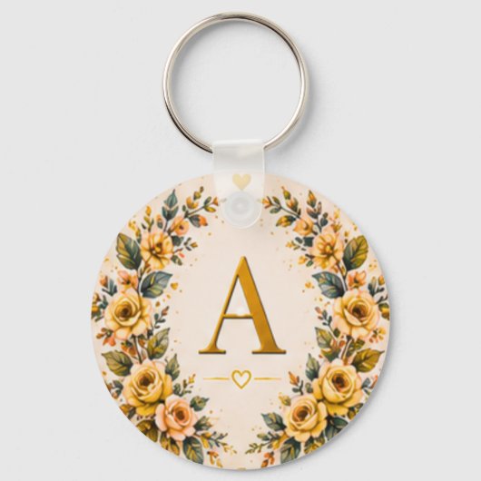 Florale Monogram Geschenksleutelhanger Sleutelhanger (Voorkant)