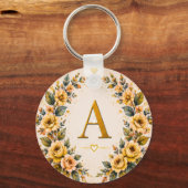 Florale Monogram Geschenksleutelhanger Sleutelhanger (Voorkant)