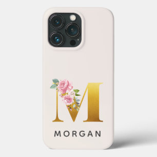 Florale Monogram Gouden Letter M Gepersonaliseerde Case-Mate iPhone Case