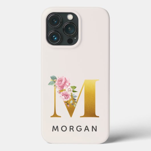 Florale Monogram Gouden Letter M Gepersonaliseerde Case-Mate iPhone Case (Achterkant)