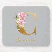 Florale Monogram Gouden Naam Initiaal Gepersonalis Muismat (Voorkant)
