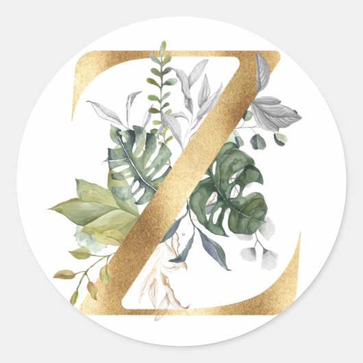 Florale monogram in goud Ronde Sticker (Voorkant)