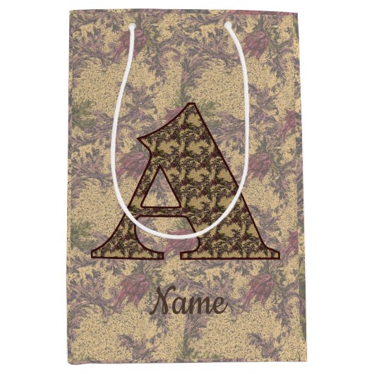 Florale Monogram Initiaal A Elegant Persoonlijk Medium Cadeauzakje (Voorkant)