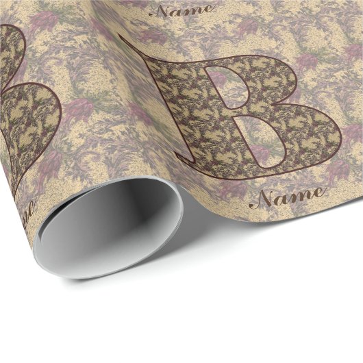 Florale Monogram Initiaal B Elegant Persoonlijk Cadeaupapier (Rol Hoek)