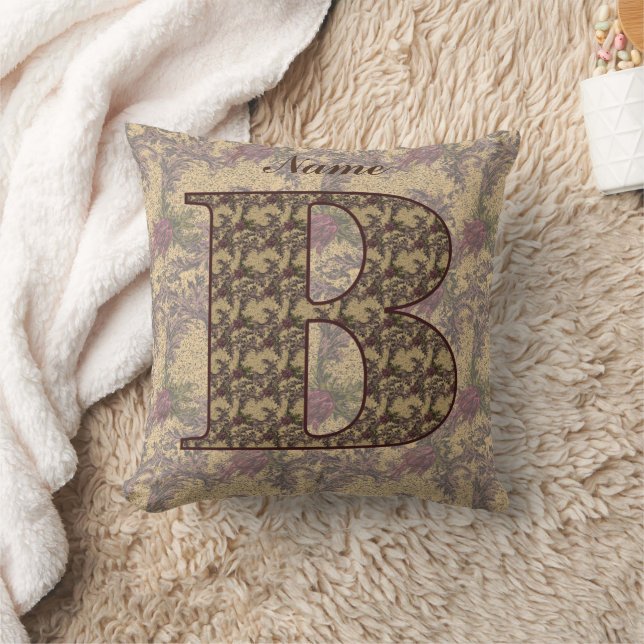 Florale Monogram Initiaal B Elegant Persoonlijk  Kussen (Deken)