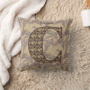 Florale Monogram Initiaal C Elegant Persoonlijk  Kussen