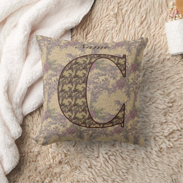 Florale Monogram Initiaal C Elegant Persoonlijk  Kussen (Deken)