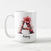 Florale Monogram Initialen Naam Mok, Op maat gemaa Koffiemok (Links)