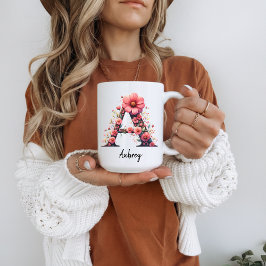 Florale Monogram Initialen Naam Mok, Op maat gemaa Koffiemok