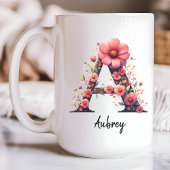 Florale Monogram Initialen Naam Mok, Op maat gemaa Koffiemok