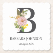 Florale Monogram Letter B Aangepaste Naam en Datum Kartonnen Onderzetters (Voorkant)