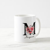 Florale Monogram Letter M Margaret Aangepaste Naam Koffiemok (Voorkant rechts)