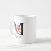 Florale Monogram Letter M Margaret Aangepaste Naam Koffiemok (Voorkant links)