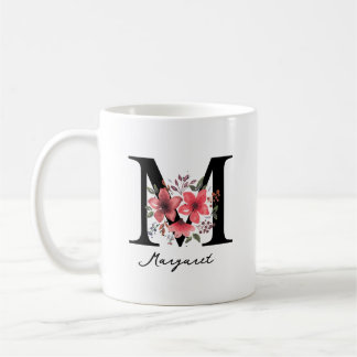 Florale Monogram Letter M Margaret Aangepaste Naam Koffiemok
