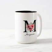 Florale Monogram Letter M Margaret Aangepaste Naam Tweekleurige Koffiemok (Voorkant rechts)