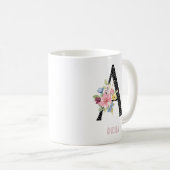 Florale Monogram Naam A Zwarte Stippen Koffiemok (Voorkant rechts)