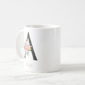 Florale Monogram Naam A Zwarte Stippen Koffiemok (Voorkant links)