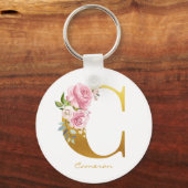 Florale monogram namaak goud naam initiaal persona sleutelhanger (Voorkant)
