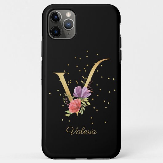 Florale Monogram Persoonlijke Naam Initiaal V Lett Case-Mate iPhone Case (Achterkant)