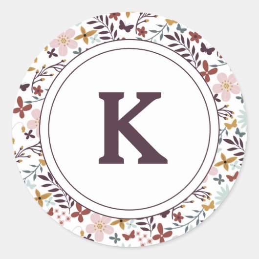 Florale Monogram Ronde Sticker (Voorkant)