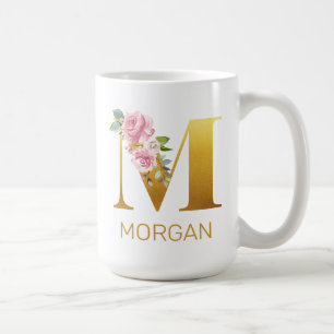 Florale Monogramiem Naam Initiaal Botanisch Gepers Koffiemok