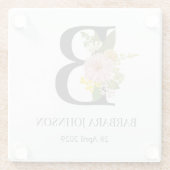 Florale monogramletter B aangepaste naam en datum Glazen Onderzetter (Achterkant)
